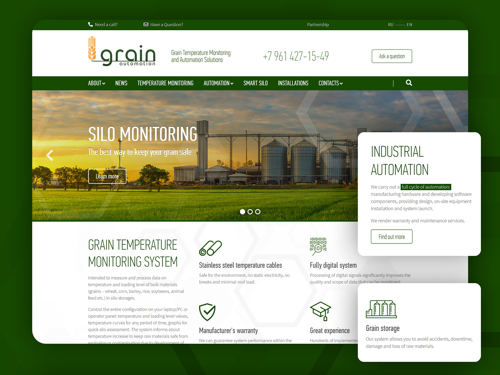 Multilingual website of Grain company providing industrial automation services